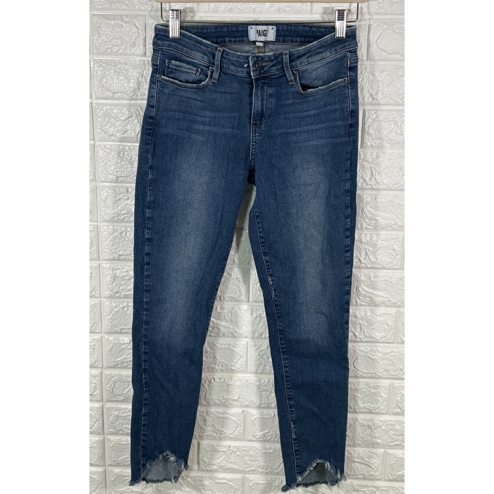 PAIGE WOMENS JEANS SIZE 28 VERDUGO CROP DISTRESSED MEDIUM WASH DENIM‎ RAW HEM